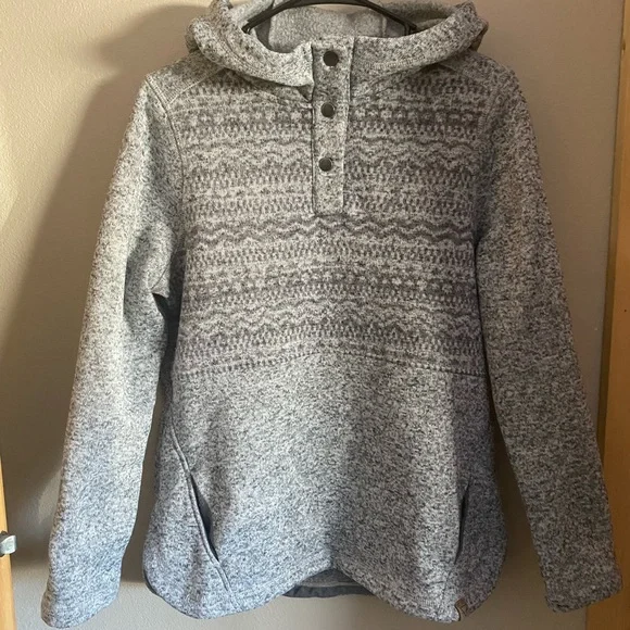 Life Gray Fair Isle Fleece Pullover Hoodie Button Women's Sweatshirt Large - Picture 1 of 13